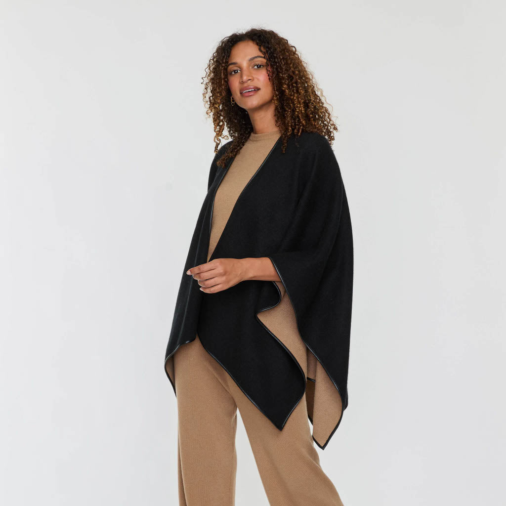 FAUX LEATHER TRIM CASHMERE WRAP – The Cashmere Sale