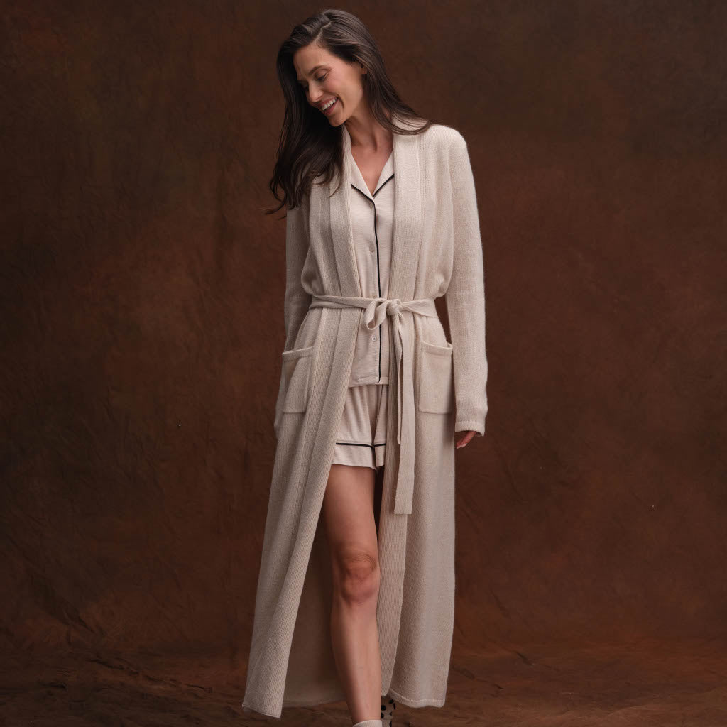 Long Luxe Cashmere Robe Creamy Heather / XS Long Luxe Cashmere Robe Creamy Heather / XS