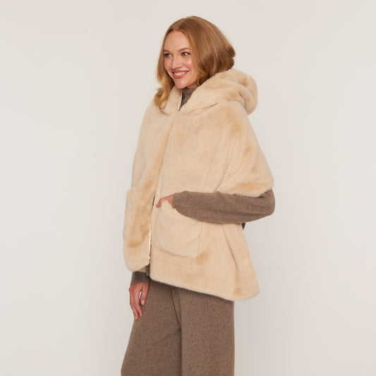 Faux Fur Hooded Capelet  
