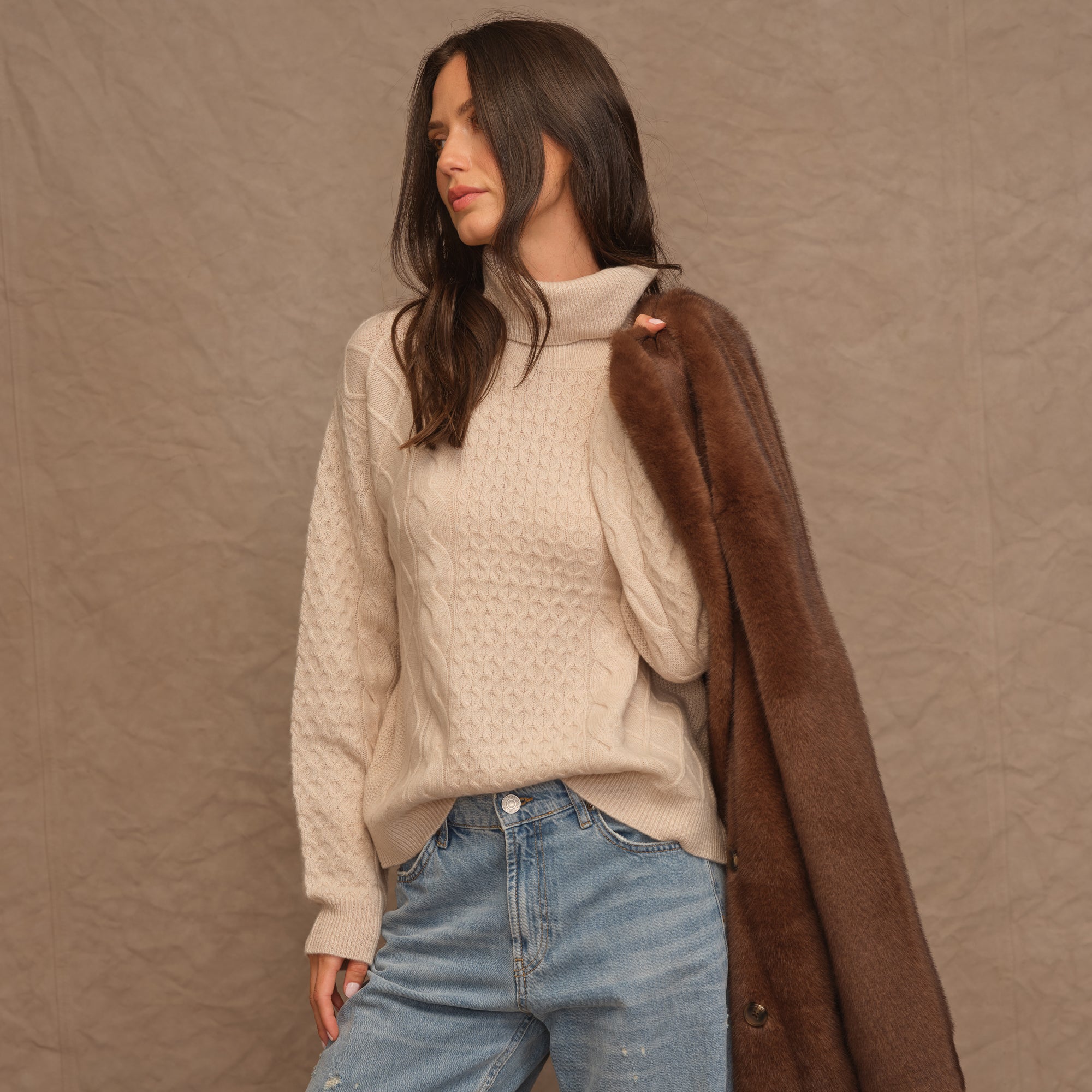 Mixed Cable Turtleneck