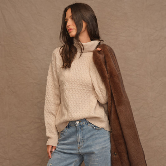 Mixed Cable Turtleneck  