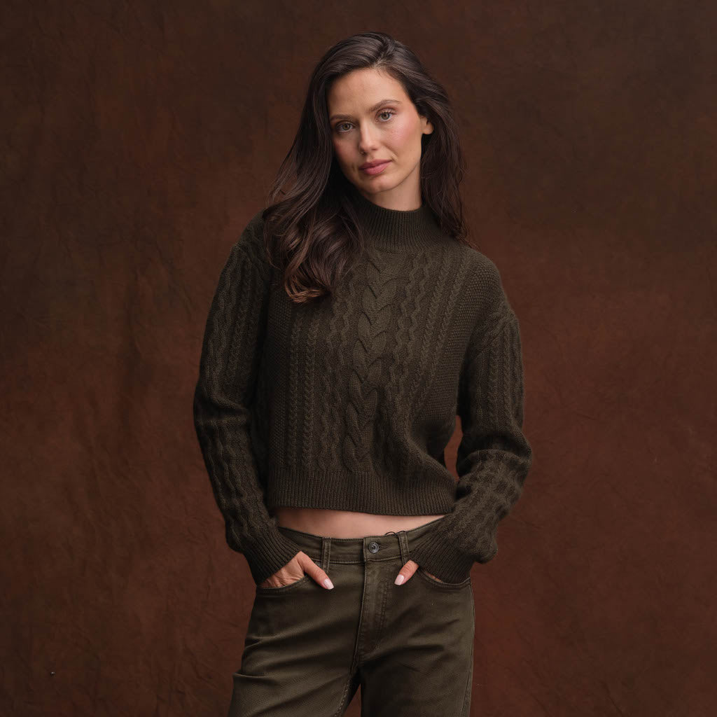 CROPPED MIXED CABLE MOCKNECK