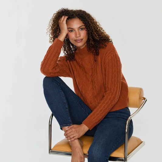 CROPPED MIXED CABLE MOCKNECK  
