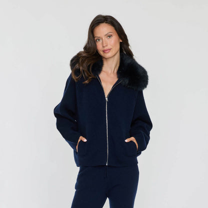 FAUX FUR COLLAR ZIP JACKET