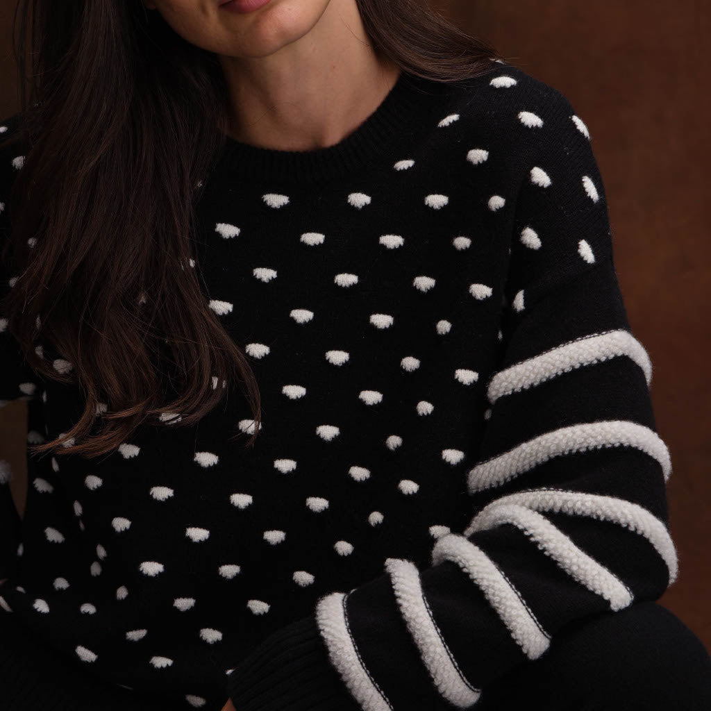 STITCHED POLKADOT & STRIPE CREW