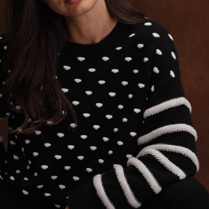 STITCHED POLKADOT & STRIPE CREW