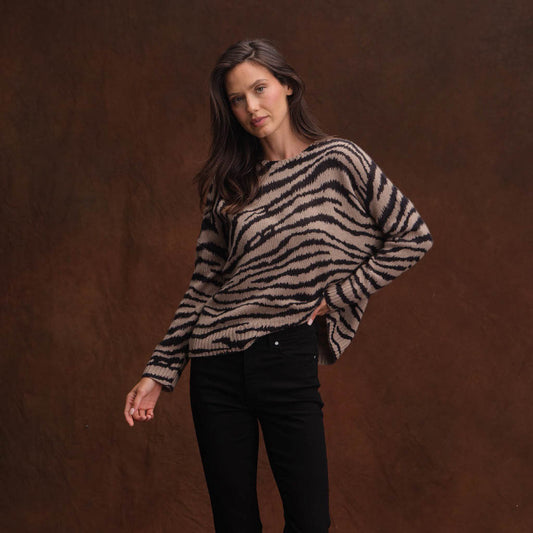 ZEBRA PRINT DROP SHOULDER CREW  