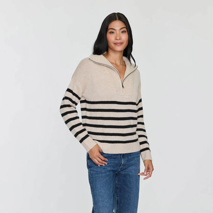 STRIPED QUARTER ZIP MOCK
