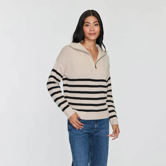 STRIPED QUARTER ZIP MOCK  