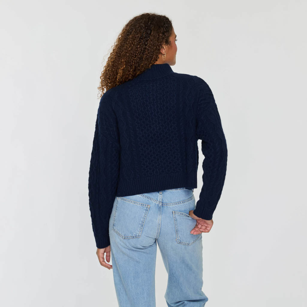 CROPPED CABLE QUARTER ZIP MOCK