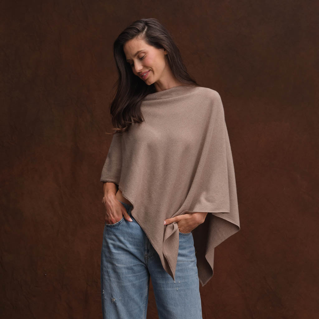 ROLLED EDGE ASYMMETRICAL CASHMERE PONCHO – The Cashmere Sale