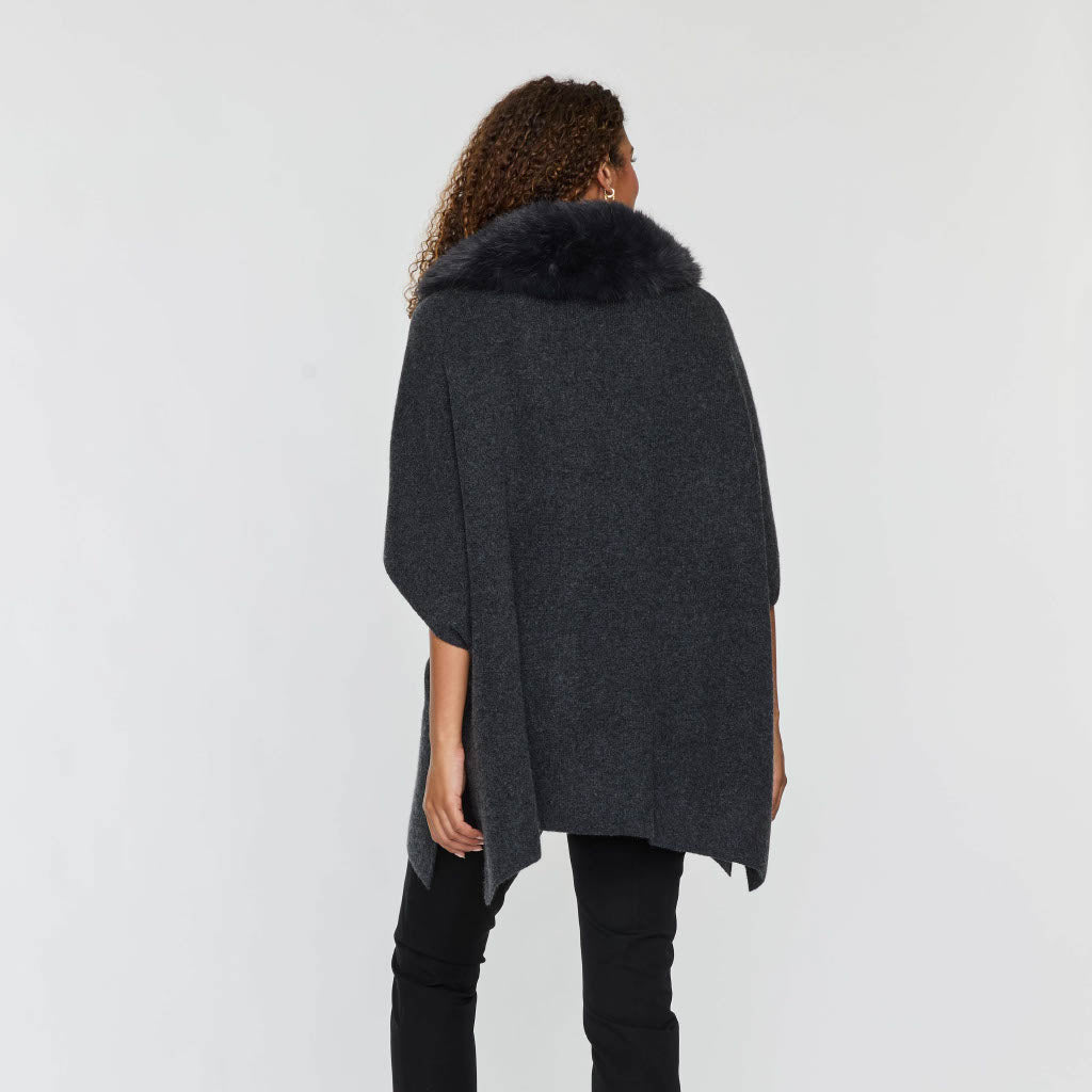 FAUX FUR COLLAR ZIP PONCHO