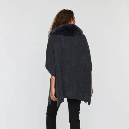 FAUX FUR COLLAR ZIP PONCHO