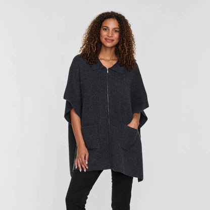 FAUX FUR COLLAR ZIP PONCHO