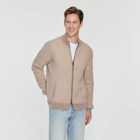 MEN'S PLATED RIB ZIP CARDIGAN  
