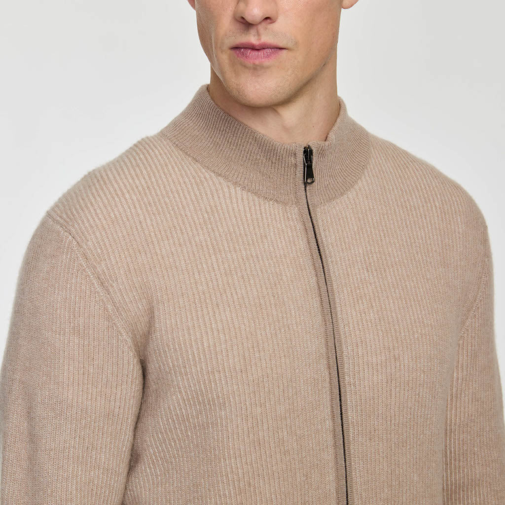 MEN'S PLATED RIB ZIP CARDIGAN
