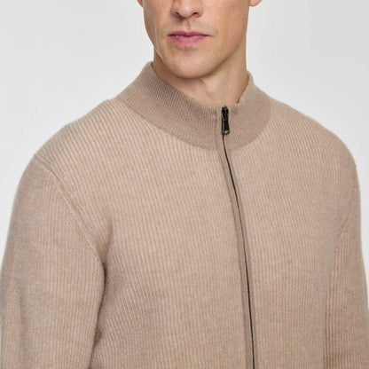 MEN'S PLATED RIB ZIP CARDIGAN