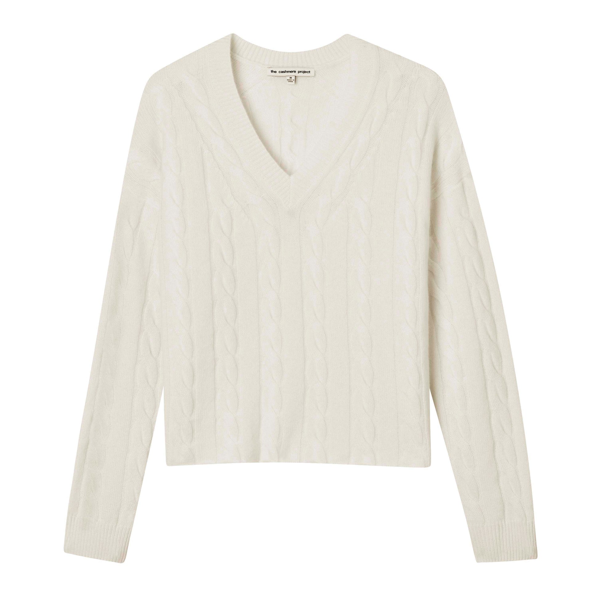 CROPPED CABLE V NECK