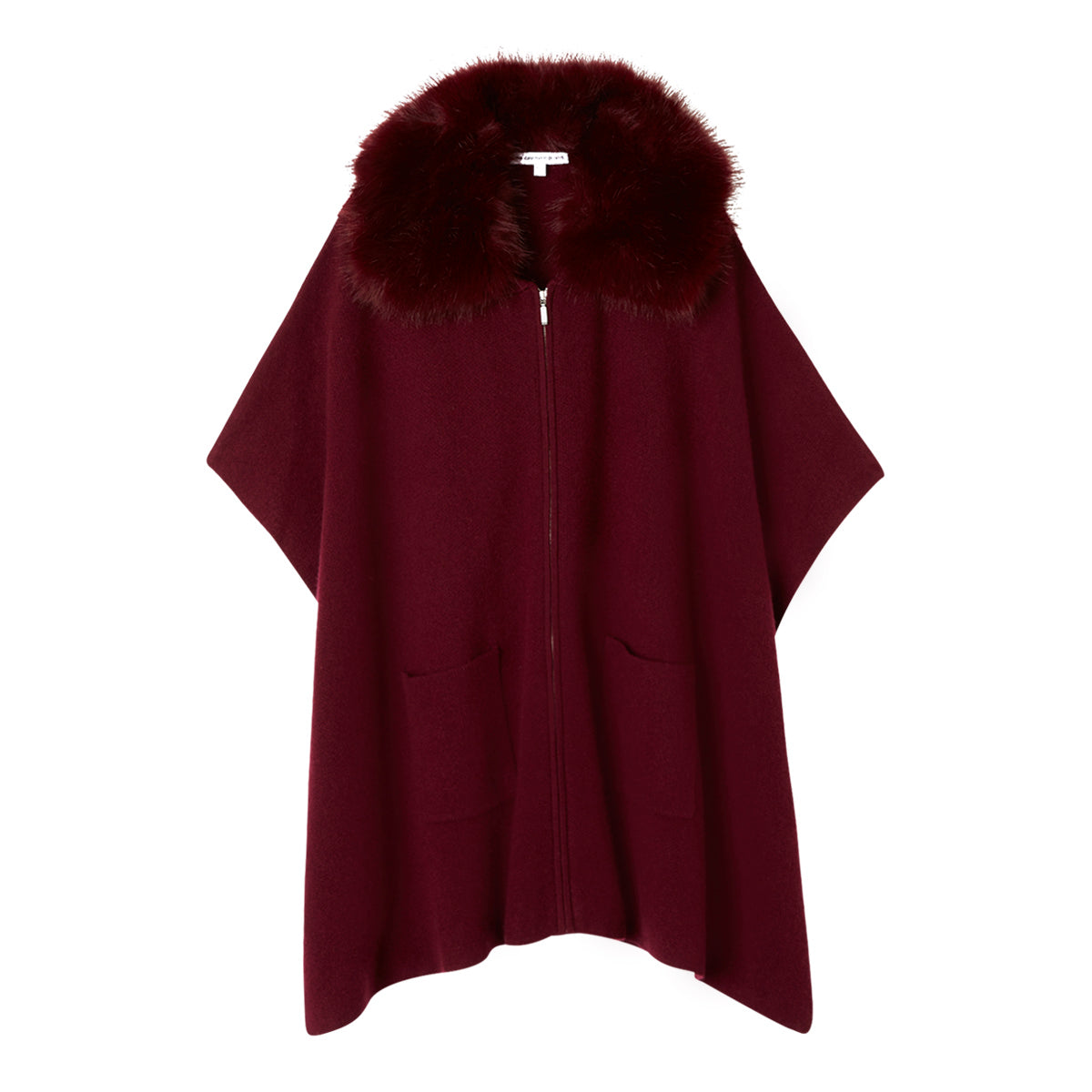 FAUX FUR COLLAR ZIP PONCHO