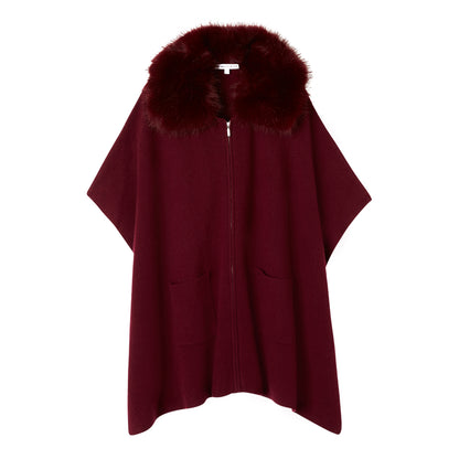 FAUX FUR COLLAR ZIP PONCHO