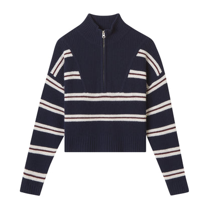 STRIPE CROPPED QUARTER ZIP