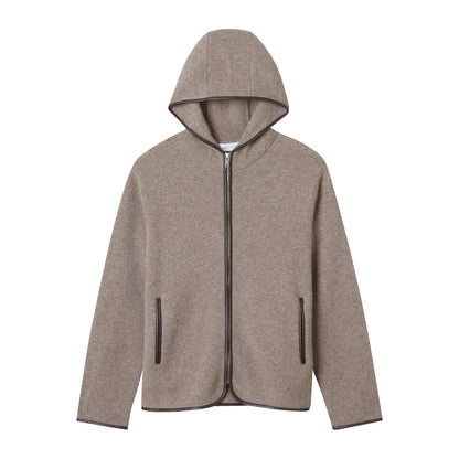 FAUX LEATHER TRIM HOOD ZIP JACKET