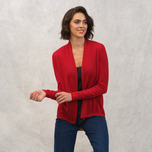 California Cashmere Ruched Sleeve Cardigan  