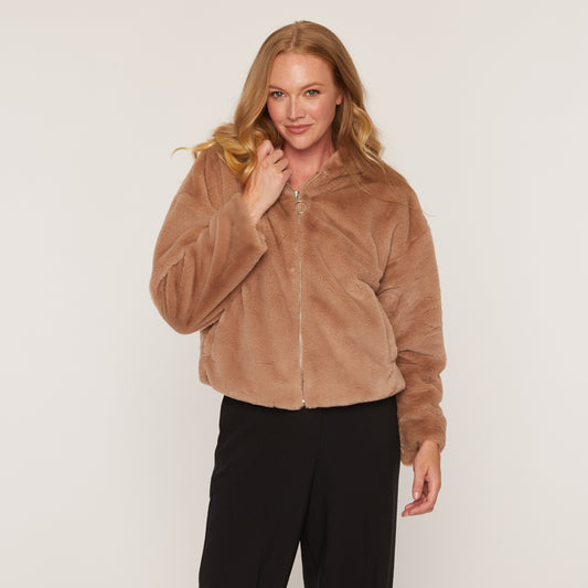 Hooded Faux Fur Bomber  