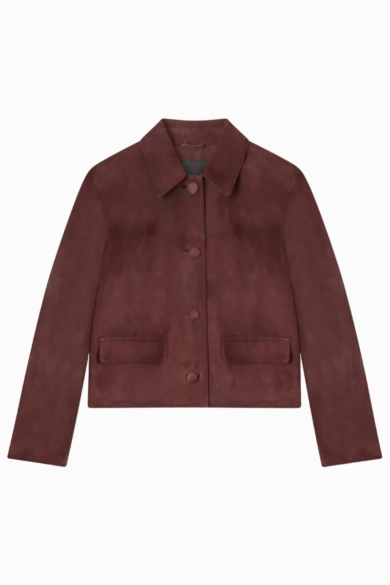 NEIMAN MARCUS® REAL SUEDE CROPPED BUTTON JACKET