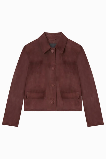 NEIMAN MARCUS® REAL SUEDE CROPPED BUTTON JACKET