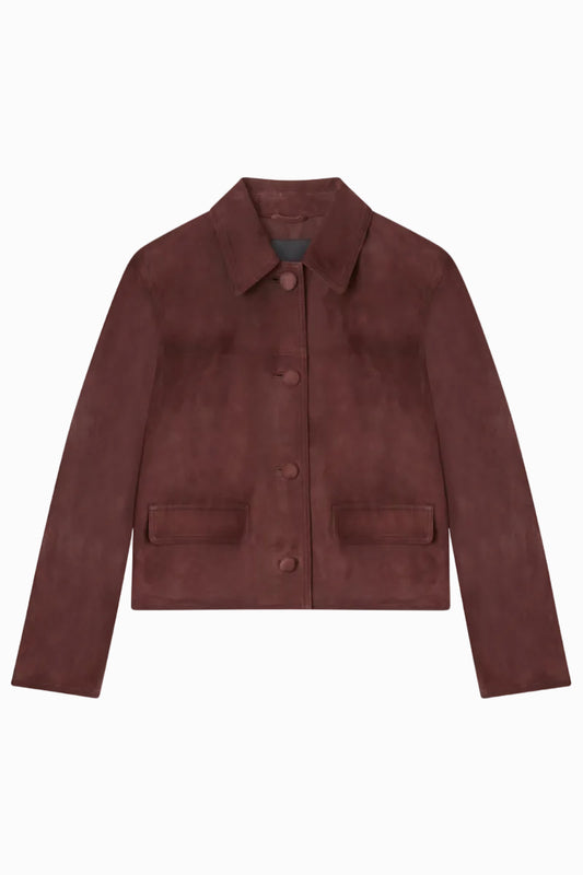 NEIMAN MARCUS® REAL SUEDE CROPPED BUTTON JACKET  