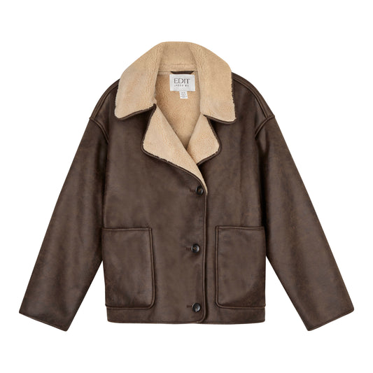 FAUX SUEDE SHERPA COLLAR COAT  