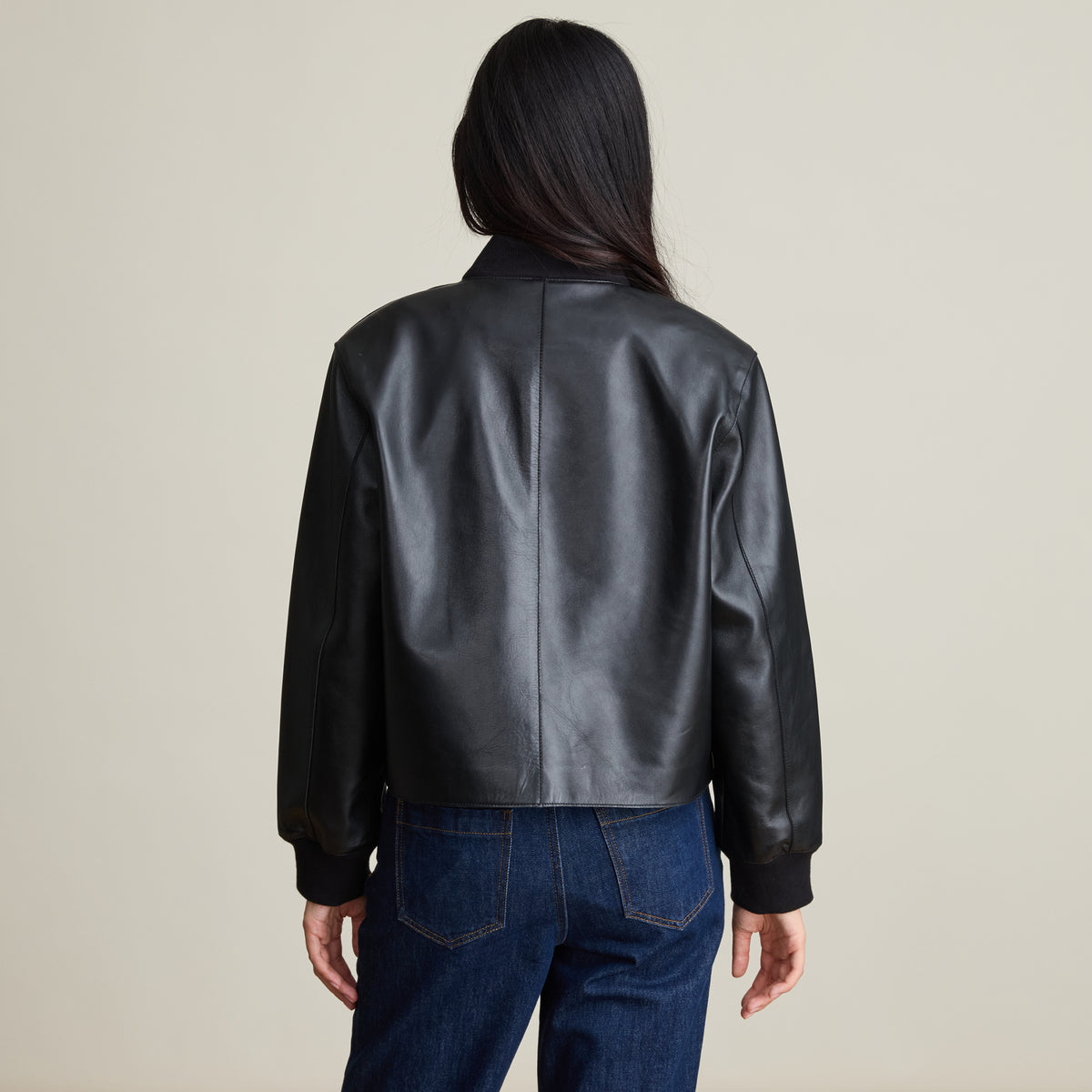 NEIMAN MARCUS® REAL LEATHER CROPPED BOMBER JACKET