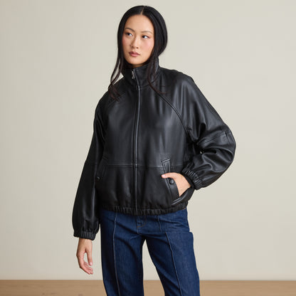 NEIMAN MARCUS® REAL LEATHER RELAXED MOCK NECK