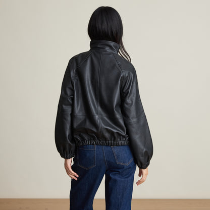 NEIMAN MARCUS® REAL LEATHER RELAXED MOCK NECK