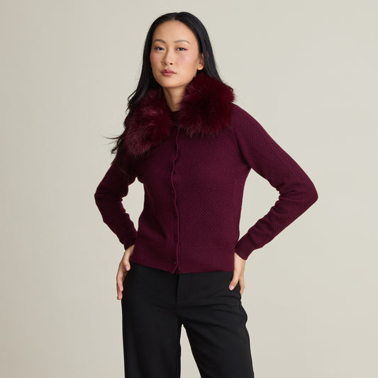 FAUX FUR COLLAR CARDIGAN  