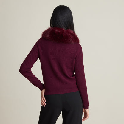 FAUX FUR COLLAR CARDIGAN