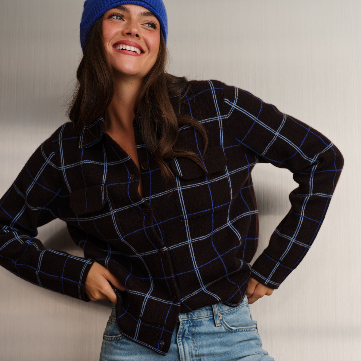PLAID CASHMERE JEAN JACKET