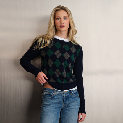 ARGYLE BUTTON UP CARDIGAN