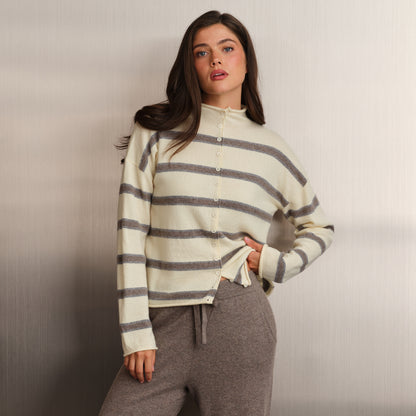 STRIPE MOCK NECK CARDIGAN