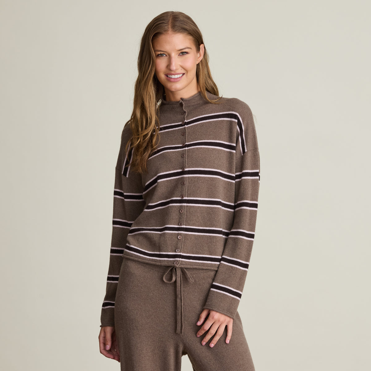 STRIPE MOCK NECK CARDIGAN