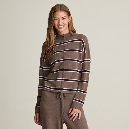 STRIPE MOCK NECK CARDIGAN
