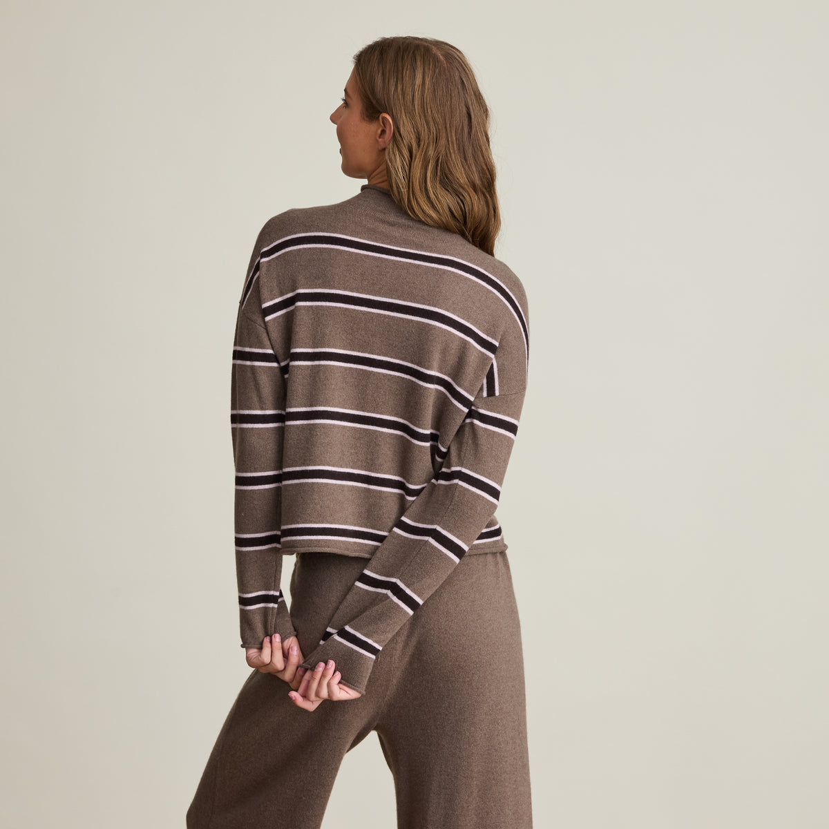 STRIPE MOCK NECK CARDIGAN