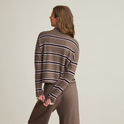 STRIPE MOCK NECK CARDIGAN
