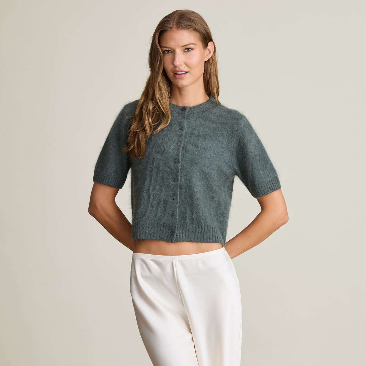 BRUSHED SHORT SLEEVE CARDIGAN