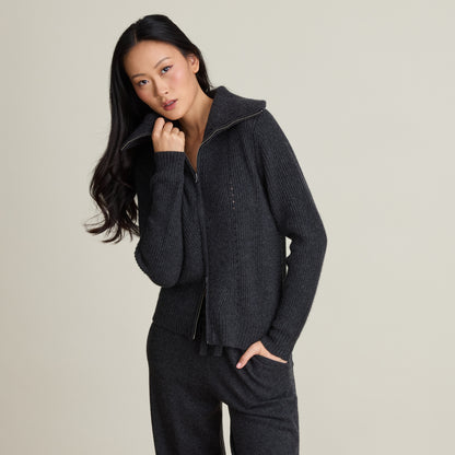 POINTELLE ZIP CARDIGAN