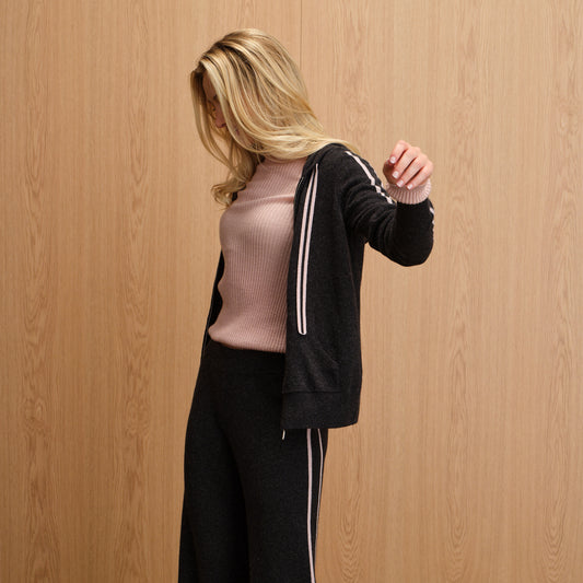 SIDE STRIPE VARSITY ZIP HOODIE  