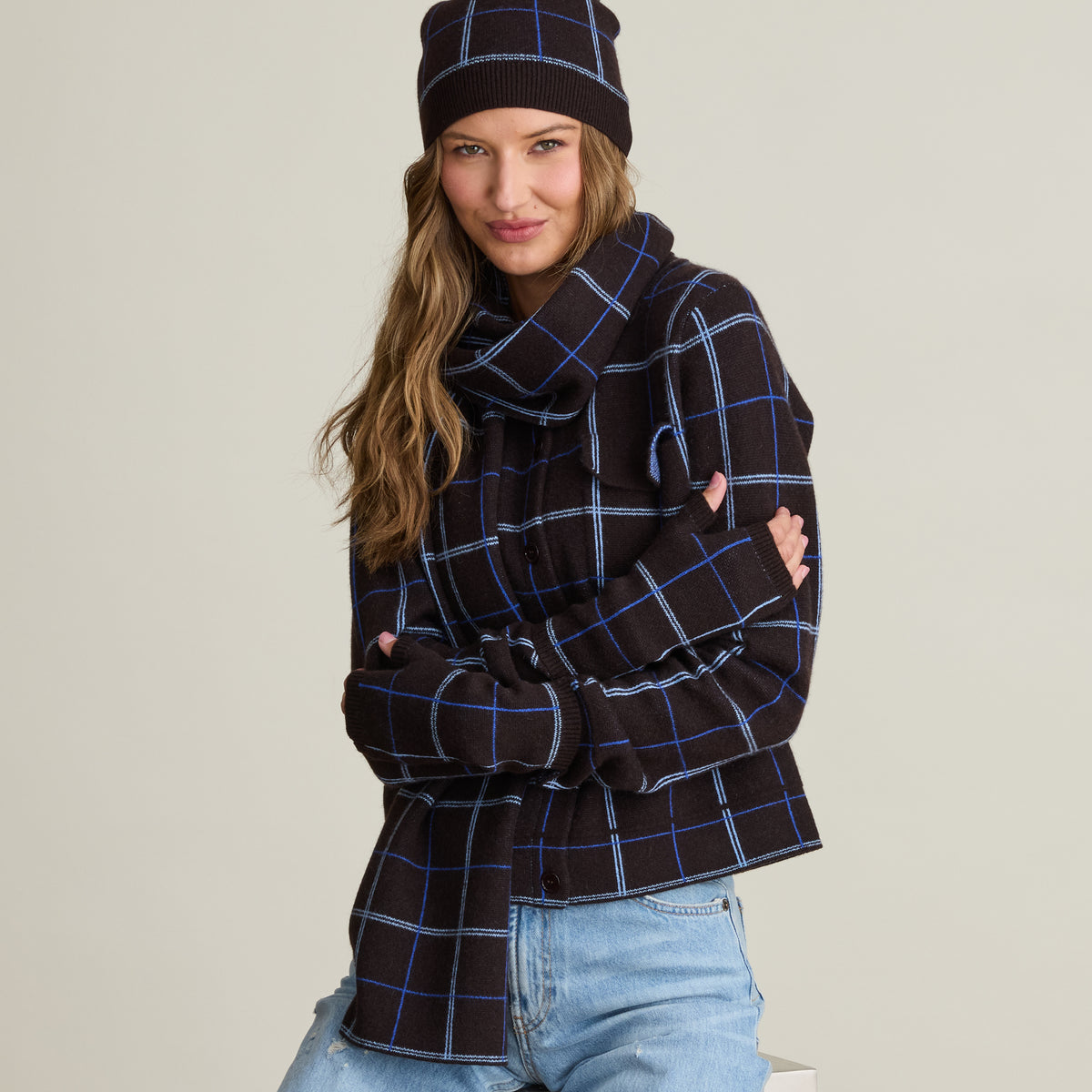 PLAID FINGERLESS GLOVE