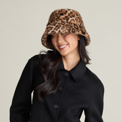 LEOPARD FAUX FUR BUCKET HAT