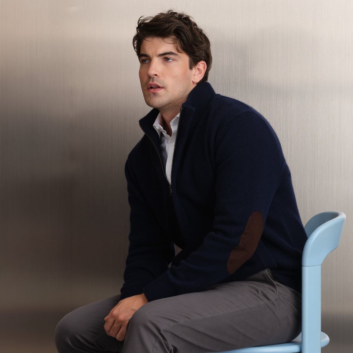 MEN'S ELBOW PATCH ZIP CARDIGAN
